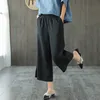 Women's Pants Capris Lucyever Women's Summer Wide Leg Pants Casual Elastic High Waist Cotton Linen Pants Solid Color Beach Loose Cropped Trouser 230310