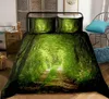 Sängkläder set 3st Forest Dreamland Print Set 3D Dreamy Däcke Cover Natural Bedclothes Green Home Textiles Dropship