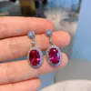 Handmade Oval Ruby Diamond Jewelry set 925 Sterling Silver Engagement Wedding Rings Earrings Necklace For Women Promise Jewelry