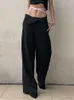 Women's Pants Capris Weekeep 2022 Summer Fashion Waist Bandage Casual Pants Black Basic Low Rise Baggy Women Suit Pants Streetwear Harajuku Trousers L230310