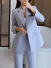 Trajes de mujer Blazers Blazer informal elegante de primavera para mujer, traje pantalón, chaqueta de manga larga, pantalones lápiz, conjunto de 2 piezas, moda femenina, pantalones de negocios, traje 230310