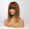 Syntetyczne peruki Easihair Brown Ombre proste peruki Bob Kobiety syntetyczne z grzywką naturalne włosy Wysoka temperatura urocza cosplay 230227