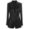 Damespakken Blazers dames blazer pakken zwarte satijnen jas met één borsten dames chic en elegante blazer op maat maken grote formaat vrouwelijke zakelijke jas 230310