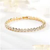 Jewelry Vintage Sier Gold Alloy Fl Rhinestone Bracelet For Women Fashion One Row Cz Zircon Tennis Bracelets Wedding Party Gifts Hz D Dhmgl