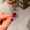 Charme Flor Ruby Diamond Set Sterling Sier noivado Ringos de casamento Brincos para mulheres promessa je beb