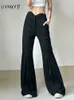 Spodnie damskie Capris Weekeep Czarne niskie rozwinięte spodnie Streetwear swobodne kobiety joggingowe spodnie fałdowe szerokie nogi podstawowe koreańskie moda hip hop capris l230310