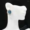 Boucles d'oreilles à tige 24x19mm belle création mignonne Paris bleu topaze brillant Zircon délicat coupe Fine cadeau pour soeur goutte d'argent