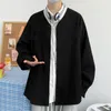 Men's Casual Shirts Long Sleeve Student Collarless Coat Oversize Solid Color All-match Tops Trendy Spring Autumn Thin Clothes