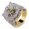Cluster Rings Zircon Out Bling Big Wide Masonic Ring Gold Filled Copper Material Freemasonry Men Hip Hop Rapper Jewely 7-11 Cluster Clusterc