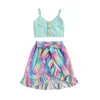 Clothing Sets Baby Summer Tank Tops Stars Clorful Skirt Tie-dye Pattern Bow Decoration Irregular Hem Ruffle 6 Months To 4 Years