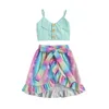 Set di abbigliamento Baby Summer Canotte Stelle Clorful Gonna Tie-dye Pattern Decorazione fiocco Orlo irregolare Ruffle 6 mesi a 4 anni