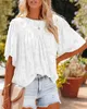 Dames blouses crew nek shirt massieve dameskleding lente zomer mode holle bloem pop losse korte mouwen chiffon top zoet