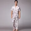 Men's Sleepwear SSH021 Autumn Summer Loungewear Short Sleeves Long Pants Pajama Set Men Printed Satin Silk Pyjamas Male Pajamas Pijama Sleepwear 230310