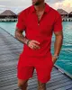 Mens Tracksuits Fashion Solid Color Polo Suit Set Mesh Printed Streetwear Zipper Kort ärm Shorts Två stycken Casual 230310