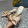 2023 Luxury design sandals dinner bow spring and summer products explosive single shoe sandals mesh gauze drill real silk single shoes