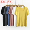 T-shirt da donna 2023 Ladies Summer Plus Size Top per donna Large manica corta in cotone sciolto giallo bianco rosa O-collo 3XL 4XL 5XL 6XL