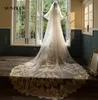 Bridal Veils Velo Sposa Champagne 4 Meters With Appliques Lace Edge Wedding Veil 2 Layers Velos Catedral LVV16