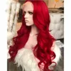 13х4 кружевные парики с передним человеческими волосами с детскими волосами, предварительно вырванными бразильскими Реми Длинно -волновая волна ярко -красный цвет для женщин 6035054
