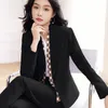 Ternos femininos Blazers elegantes femininos azuis Ternos de negócios outono Inverno com calças e jaquetas Casaco de estilo profissional Blazers Blazers Conjunto 230310