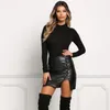 Röcke Herbst Sexy Mädchen über dem Knie Schwarz PU Leder Mini Frühling Frauen Hohe Taille Bodycon Vorder Split Eleganter Kurzer Rock DS334 230310