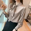 Blouses pour femmes élégantes femmes chemise à manches longues Blouse 2023 printemps ruban femmes hauts Satin chemises soie OL solide femme vêtements