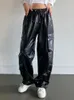 女性用パンツカプリウィーキープファッションストリートウェアレザーカーゴパンツパンクスタイルストレートスウェットパンツY2Kポケットステッチ女性ジョギングズボンL230310