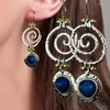 Dangle Earrings Tribal Hollow Spiral Natural Dark Blue Stone For Women Jewelry Vintage Pendientes