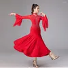 Scen Wear Standard Ballroom Dance Dresses Mandarin Sleeve Flamenco Dancing Kirt Crystal Design Tango Waltz Dress 9019