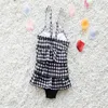 One-Pieces YinFengTing New Girls Cute Plaid One Piece Swimwear Black Children Bathing Suit Kids Swimsuit Swim Holiday Wear