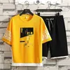 Мужские пластинки летние мужчины повседневные наборы Harajuku Shorts Shortsuit Tshirtshorts Hip Hop Streetwear Sweat Suits Fashion Printing 230310