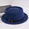 Sombreros de ala tacaña Lana clásica Fieltro suave Pork Pie Hat Fedora para mujeres Otoño Invierno Curvo