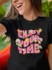 Camisetas De Mujer, camiseta estampada, cuello redondo, holgadas, De verano, bonitas camisetas negras, ropa De Mujer, camiseta informal De manga corta, Camisetas De Mujer