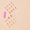 False Nails 24pcs Short Square Fake Cute Flowers French Wavy Nials Press On Detachable Nail Tips