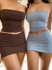 Two Piece Dress Elegant Sexy Strapless Crop Top and Short Skirt Suits 2 Set Outfits for Women Summer Fashion Co Ord Sets Matching 230310