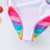 One-Pieces 2022 Girls Swimsuit One Piece Striped Cut-out Swimwear 3-10years Oblique shouldered Bathing Suit Rainbow Children's Swimwear W0310