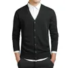 Suéteres masculinos Cardigans cinza Men suéter de algodão Manga longa Mens com decote em V Sweaters soltos Button Solid Tops Fit Knitt