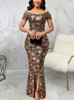 Casual Dresses Sexy Floral Print Dress Fashion Spring Slim Fit Off Shoulder Slit Robes Femme Elegant African Ankle Length Retro Evening Party 230309