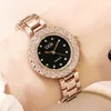 Relojes de pulsera de lujo para mujer, reloj de cuarzo con diamantes, correa de reloj de acero inoxidable y oro rosa, vestido de ocio, reloj de pulsera, envío directo