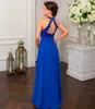 Bridesmaid Dresses Plus Size Royal Blue Gown Formal For Weddings A Line Sleeveless Floor-Length Chiffon New Zipper NONE Train O-Neck Applique Custom Pleat