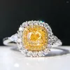 Cluster Rings Fine Jewelry Real 18K 1.0ct Yellow Diamonds Wedding Engagement Female For Women Ring TX