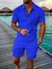 Mens Tracksuits Fashion Solid Color Polo Suit Set Mesh Printed Streetwear Zipper Kort ärm Shorts Två stycken Casual 230310