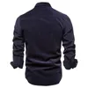 Camisas casuais masculinas clássico veludo algodão negócios lapela cor sólida fino ajuste outono moda para 230309