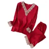 Женская одежда для сна 4911C-4 Женская шелковая атласная атласная пижама пижама набор костюма Женский сон с двумя частями.