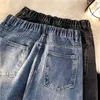 Herr jeans ny vår 2023 elastisk midja baggy koreansk mode casual tie blomma kantning rakben denim byxor man y2303