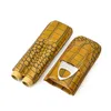 Étui à cigares à 2 tubes en cuir véritable à motif crocodile marron avec coupe-élégant et fonctionnel