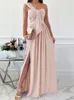 Casual Dresses Summer Slit Cutout Maxi Party Elegant One Shoulder Solid Color Backless Women Long Wedding Evening Sexy Robe 230308