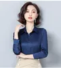 Women's Blouses 2023 Peacock Blue Satin Shirt Women Long Sleeve Silk Work Wear Uniform Office Top