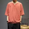 Herr t -skjortor kinesisk stil bomull och linne kort ärm män sommar randig tryck hanfu vintage harajuku mode överdimensionerade kläder
