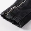 Chándales punk delgados Conjuntos de pantalones negros de 2 piezas para hombres Chaqueta vaquera con cremallera inclinada de primavera y pantalones vaqueros elásticos con parches rasgados Ropa de moda para hombres de High Street