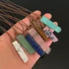 hot Natural Stone Pendant Raw Mineral Irregular Rectangle Quartz Pendulum Amazonite Tiger Eye Lapsi Pink Crystal Necklaces